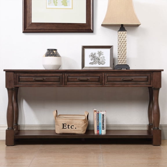 Solid Wood Console Table with 63inch Length & 3 Drawers|Easy Assembly