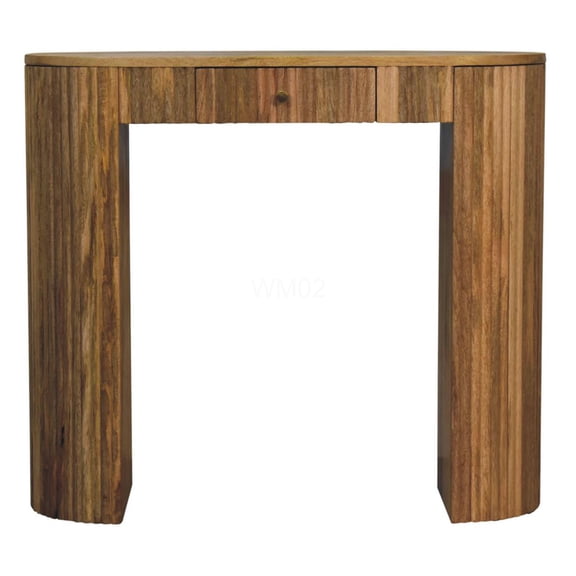 Solid Wood Console Table with Drawer, Modern Sofa Table for Hallway, Entryway Table with Oak Finish, Sturdy Mango Wood Construction