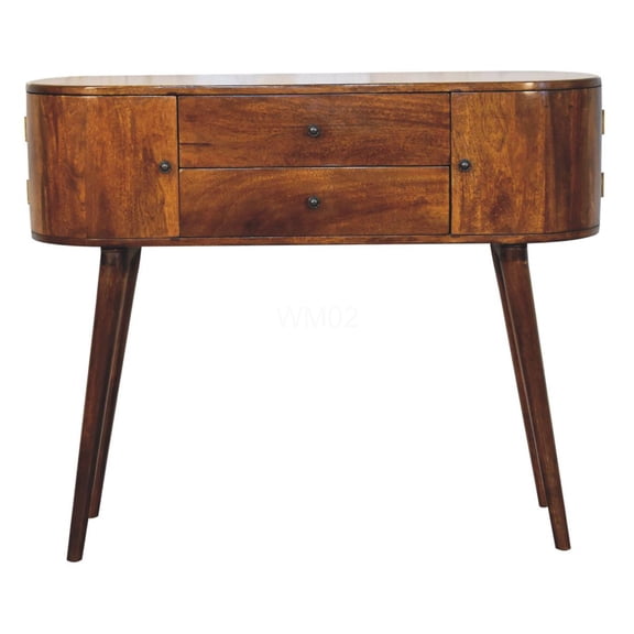 Solid Wood Console Table with Drawers, Chestnut Brown Mango Wood Entryway Table for Living Room, Modern Hallway Sofa Table with Storage Cabinets