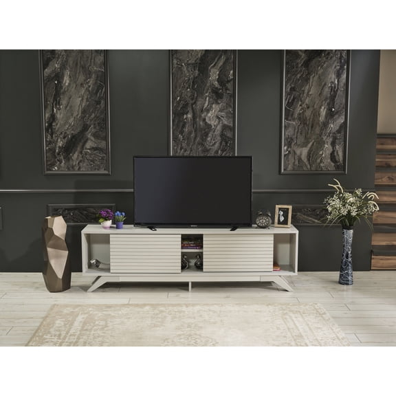 Solid Wood Construction with Two Shelves - Spacious and Sturdy 67 - inch TV Unit