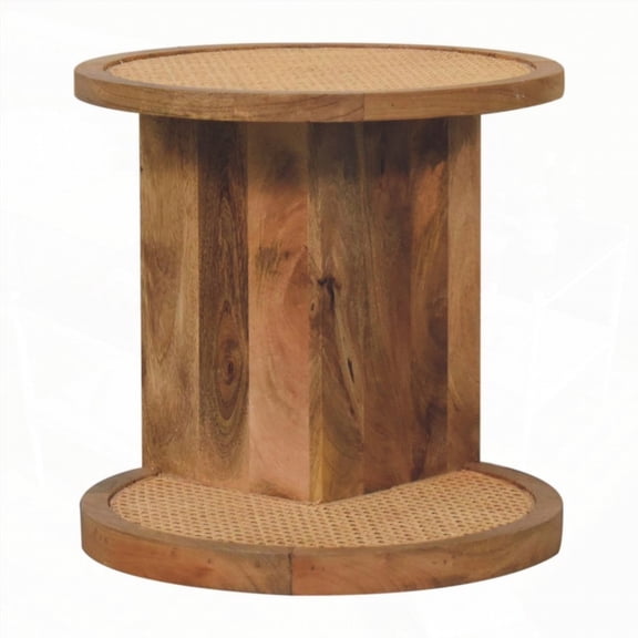 Solid Wood Corner End Table for Narrow Hallways - 100% Mango Wood with Oak-ish Finish