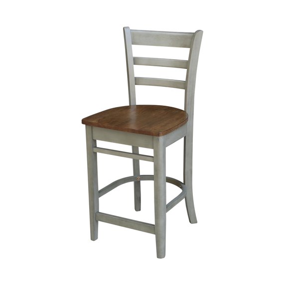 Solid Wood Counter Height Barstool, Distressed Hickory Stone Finish, Traditional Seating for Kitchen