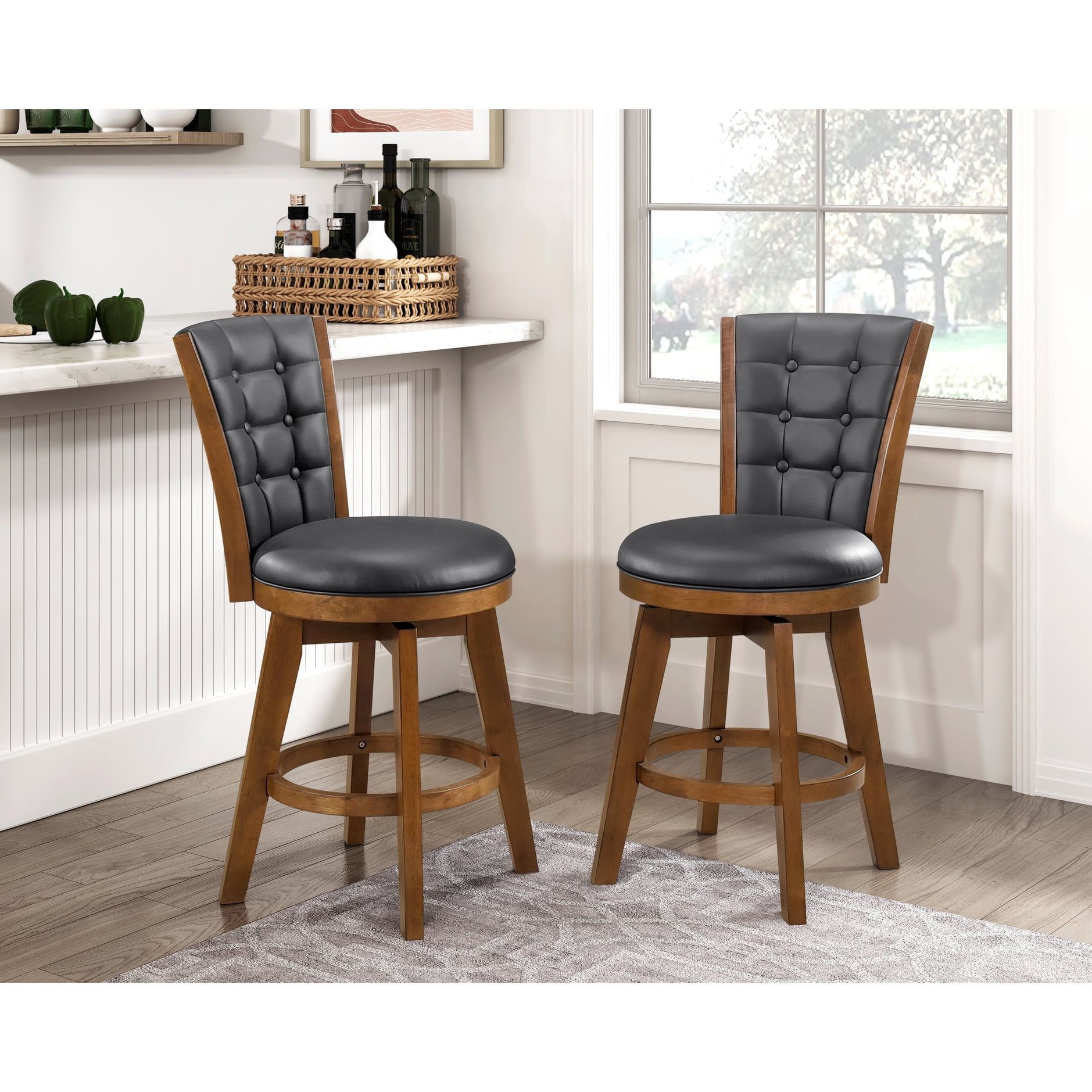 Solid Wood Counter Height Chair - Chestnut Finish Button 360 Degree ...