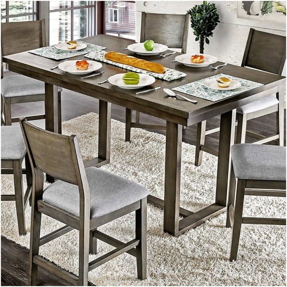 Solid Wood Counter Height Dining Table 66 Inch Long, Gray Modern Kitchen Table with Center Support for Breakfast Room