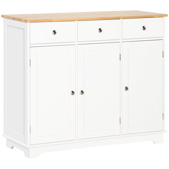 Solid Wood Countertop | Roomy Drawers & Adjustable Shelf | Kitchen, Dining Room, Entryway Storage | Keep Items Organized & Dust-Free