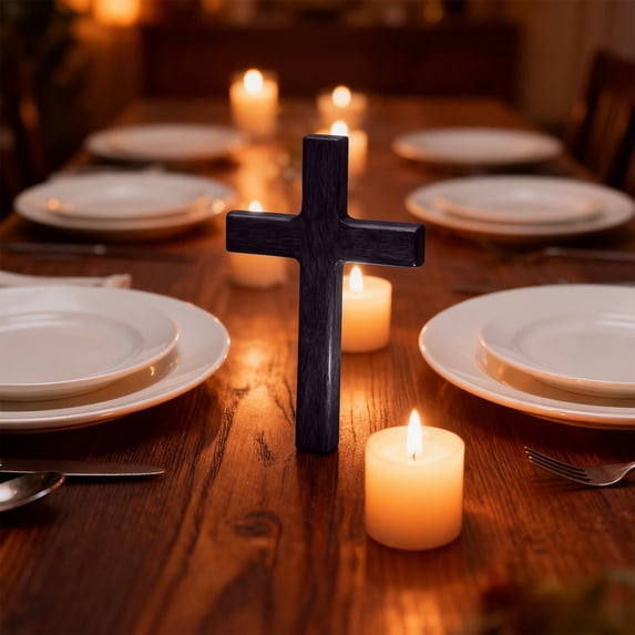 Solid Wood Cross Decor Easter Church Tabletop Ornament, Handmade Wooden Craft for Home Office Desk Decoration, Natural Style Gift for Holiday Season(Wine)