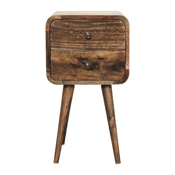 Solid Wood Curved Bedside Table With 2 Drawers And Shiny Knob Detail Mini Mango 2 Capacity Hue