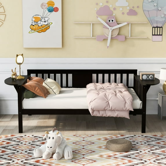 Solid Wood Daybed with Rails, Daybed Frame, Wooden Slats Support, No Box Spring Needed, Clean Lines Design
