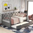 thumbnail image 1 of Solid Wood Daybed with Trundle and X-Shaped Back, Multi-Function Twin Size Bed Frame with Slats Support in Gray, 1 of 8
