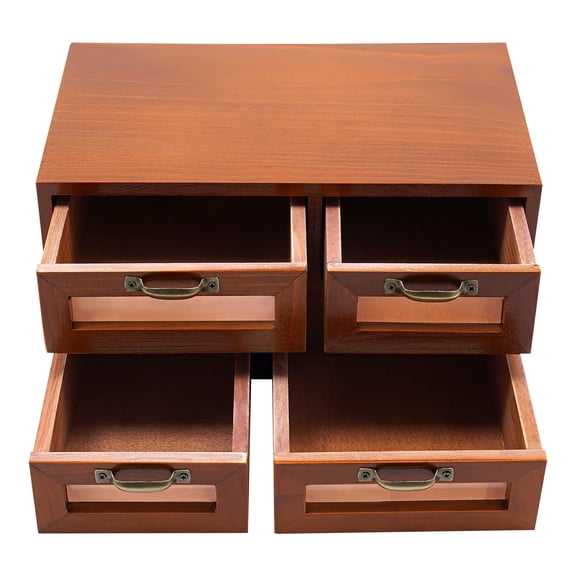 Solid Wood Desk Apothecary Cabinet with 4 Drawers, Retro Style Dark Brown Finish, Compact and Lightweight for Easy Storage and Organization of Cosmetics, Jewelry, and More