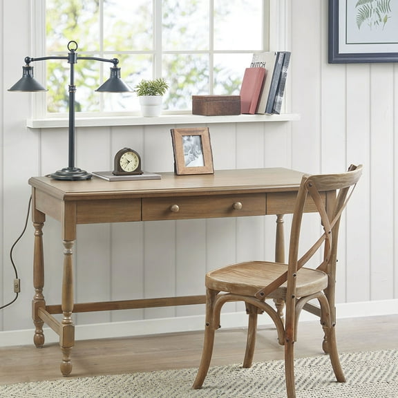 Solid Wood Desk With Reclaimed Natural Finish And Stylish Turned Legs For Home Office Use Finish, 1 Drawer Attractive