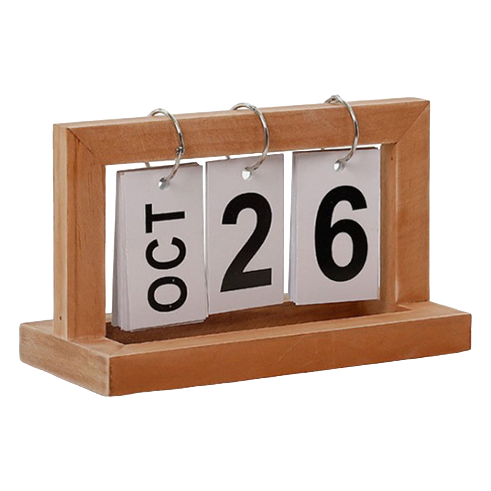 Solid Wood Desktop Calendar with Metal Iron Ring Rust-Resistant Wooden ...
