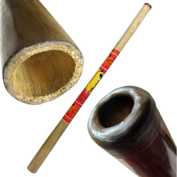 Solid Wood Didgeridoo, Beeswax Mouthpiece - 52" Long - Hand Painted Dancing Lizard - Key of C-E
