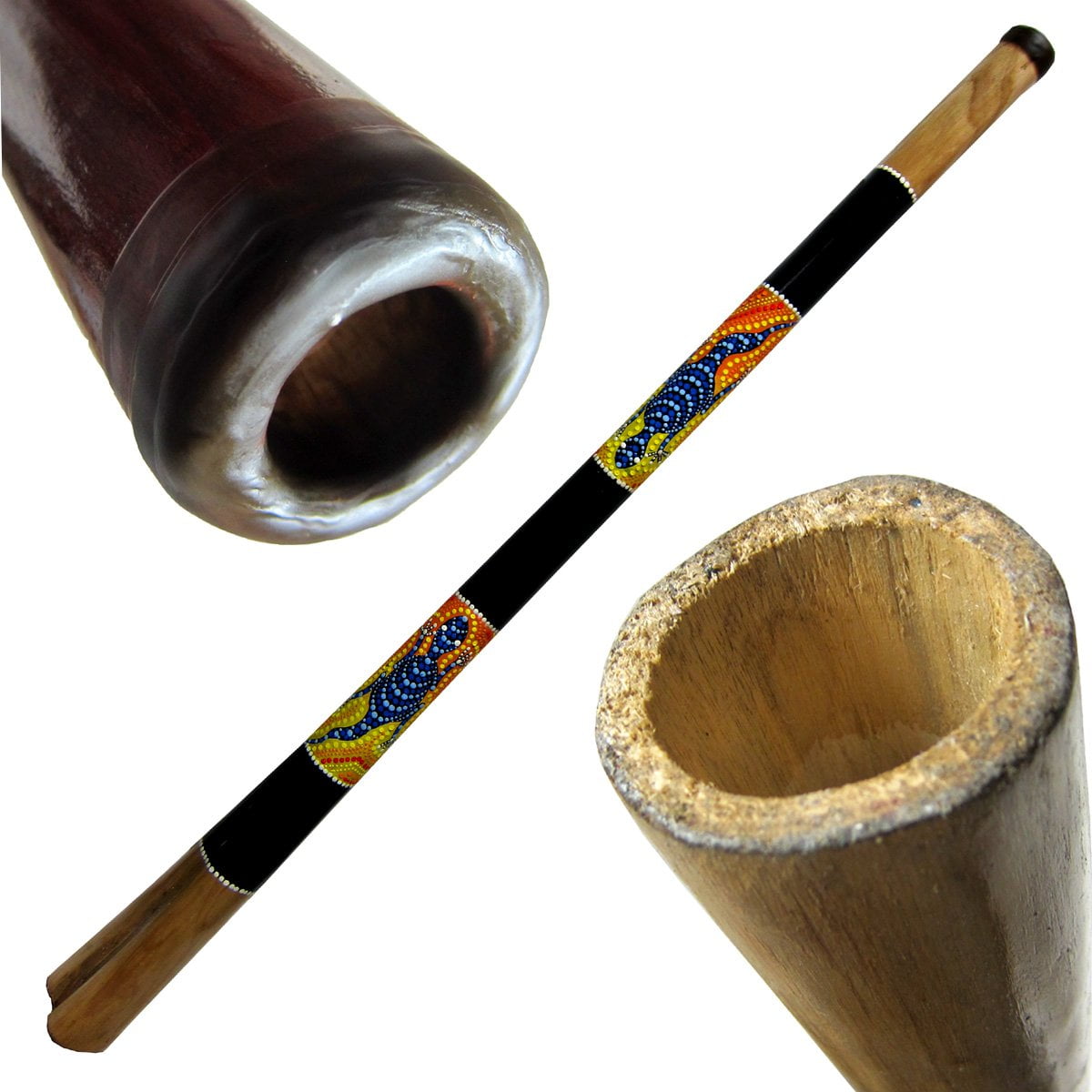 Solid Wood Didgeridoo, Beeswax Mouthpiece - 52" Long - Hand Painted Sunrise Gecko - Key of C-E