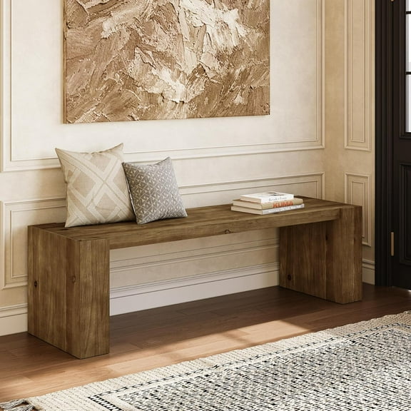 Solid Wood Dining Bench, 59" Long Indoor Kitchen Table Bench Seat with Sturdy Frame