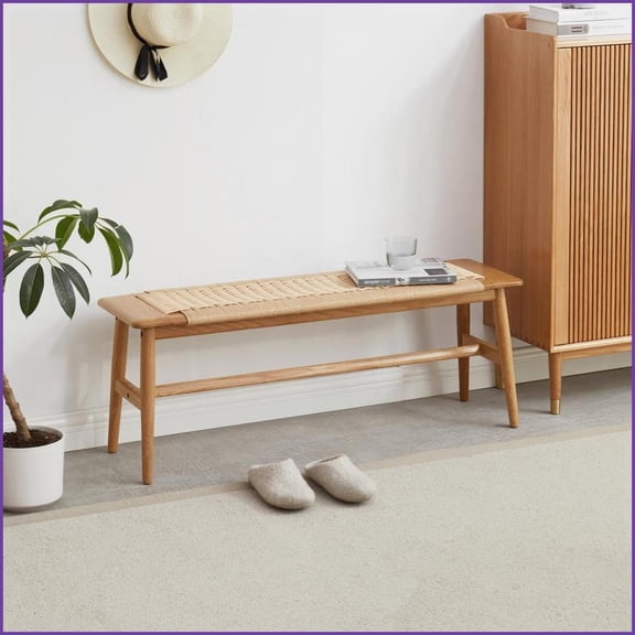 Solid Wood Dining Bench with Handwoven Cane Seat | Oak | Primary Living Space