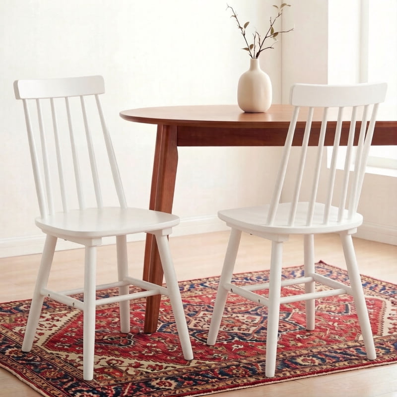 Solid Wood Dining Chairs Set of 2, Ergonomic Windsor Backrest Mid-Century Modern Armless Kitchen Side Chairs
