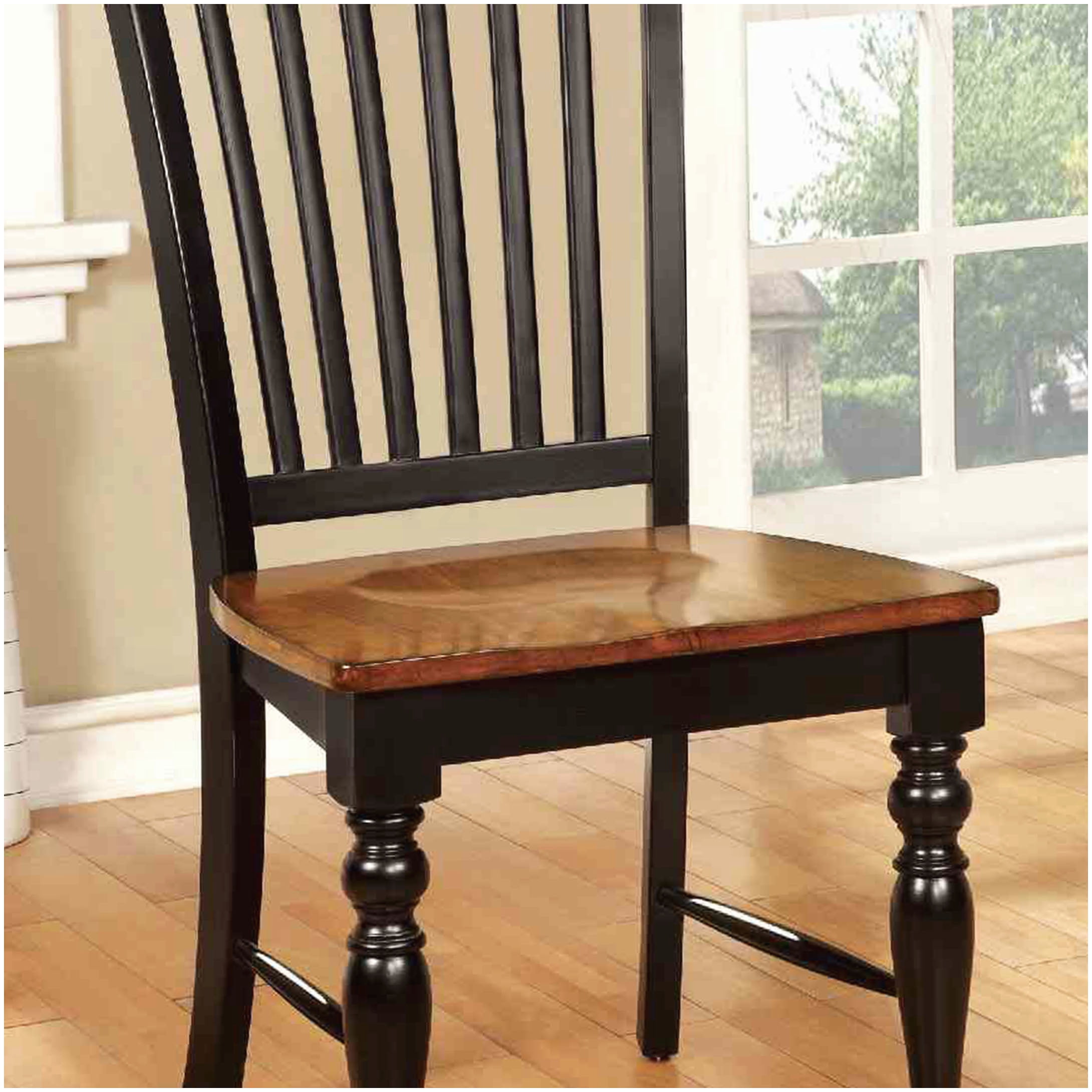 Solid Wood Dining Chairs Set of 2, Transitional Style with Antique Oak ...