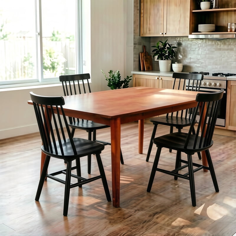 Solid Wood Dining Chairs Set of 4, Ergonomic Windsor Backrest Mid-Century Modern Armless Kitchen Side Chairs