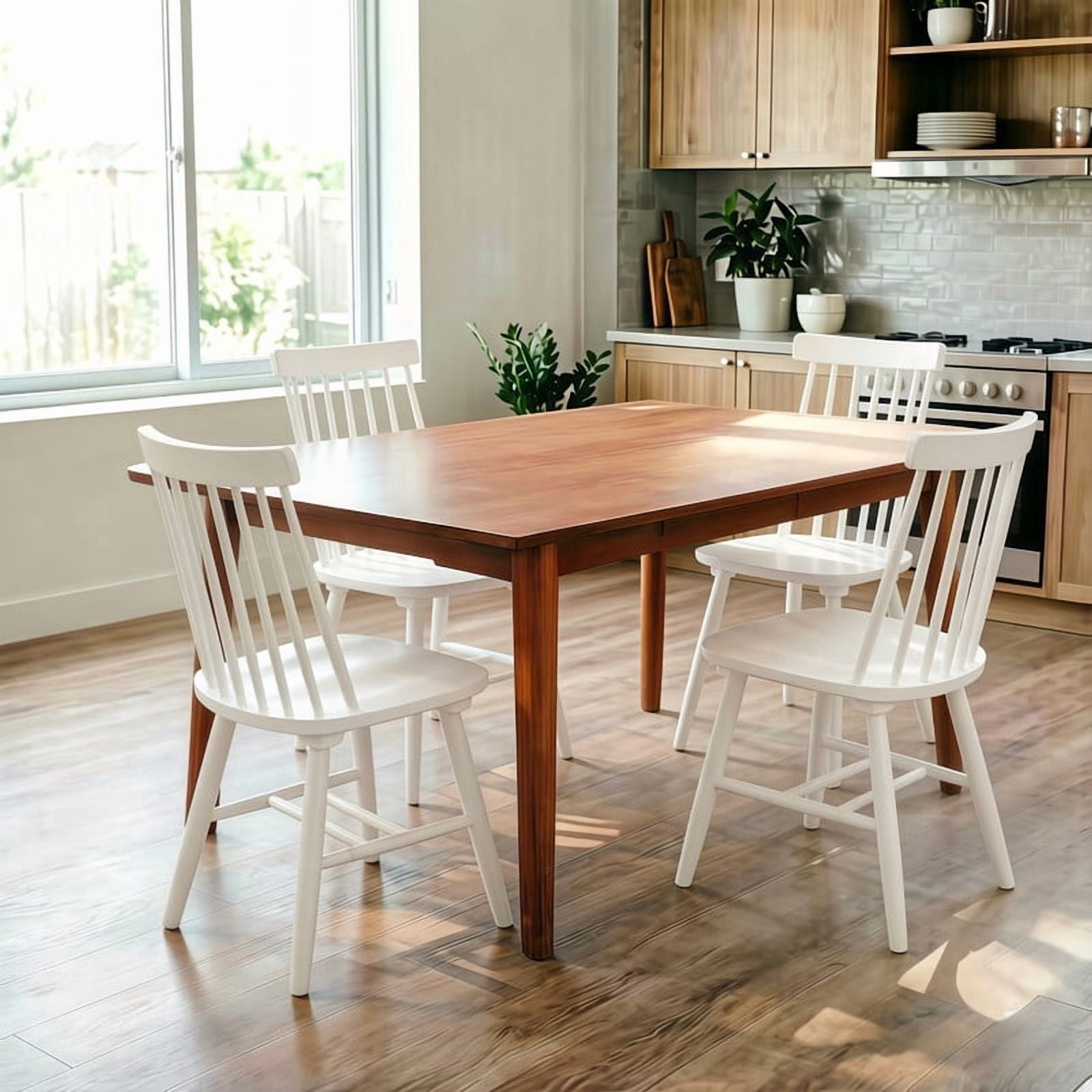 Solid Wood Dining Chairs Set of 4, Ergonomic Windsor Backrest Mid-Century Modern Armless Kitchen Side Chairs