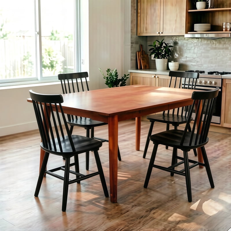 Solid Wood Dining Chairs Set of 4, Ergonomic Windsor Backrest Mid-Century Modern Armless Kitchen Side Chairs