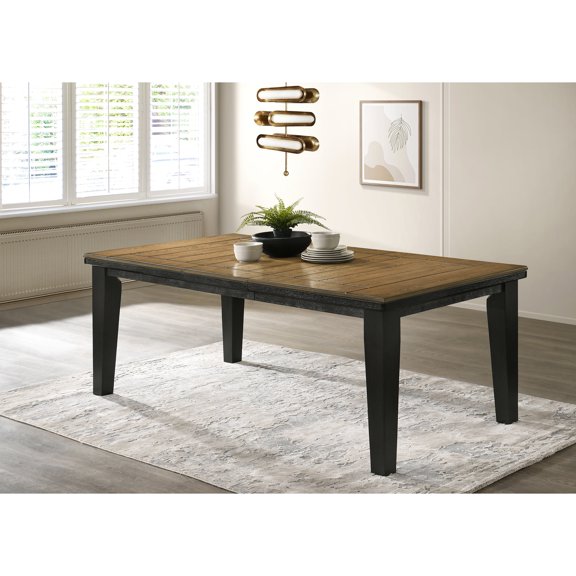 Solid Wood Dining Rectangular Table, 18-inch Leaf, Contemporary Sophistication, Wheat Charcoal Finish Wood,