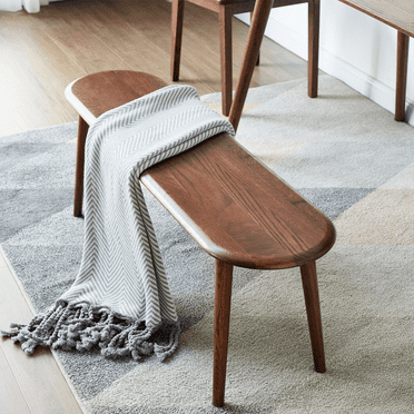 Solid Wood Dining Room Bench with Rounded Corners Mid-Century Bed End Bench with Sturdy Construction Bedroom Bench & Entryway Bench (Walnut, 39.37 * 11.81 * 16.14in)