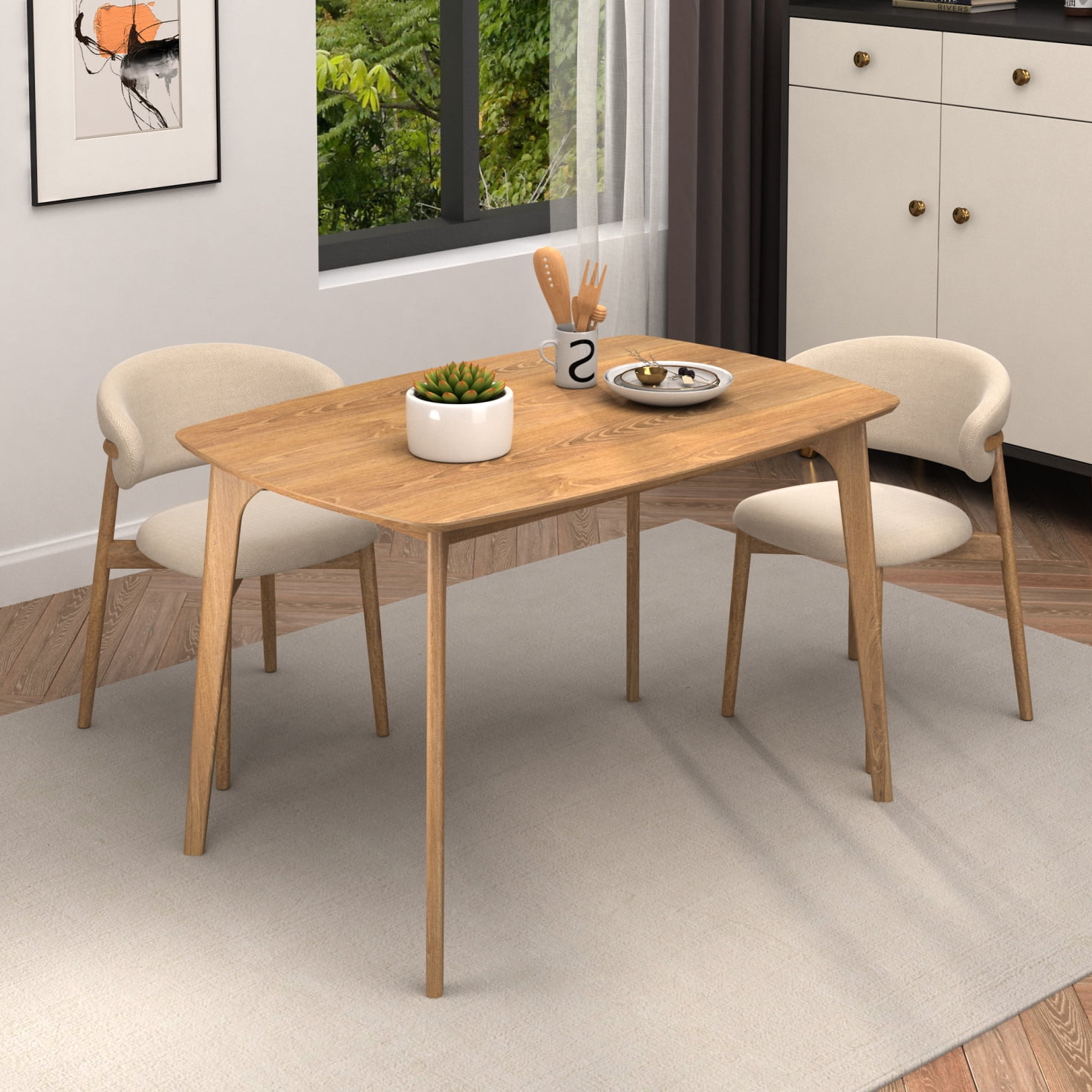 Solid Wood Dining Table,Rectangle Kitchen Table with Sturdy Legs,Dining ...