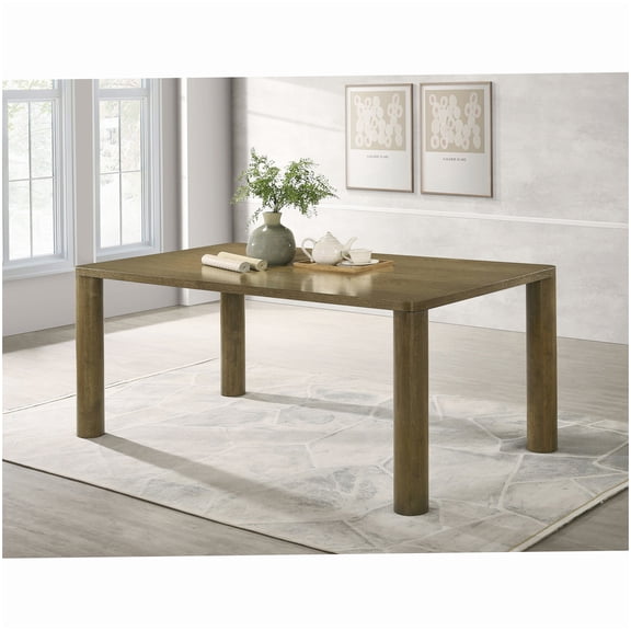 Solid Wood Dining Table Rectangular, Brown Oak Finish Modern Kitchen Table with Square Edge Top