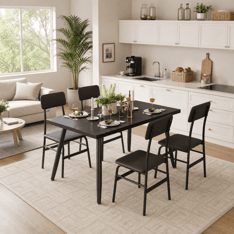 Asofer 5-Piece Dining Set for 4,  Modern Solid Wood  Kitchen Table and 4 Upholstered Chairs, Small Space Dinette Set for Apartment