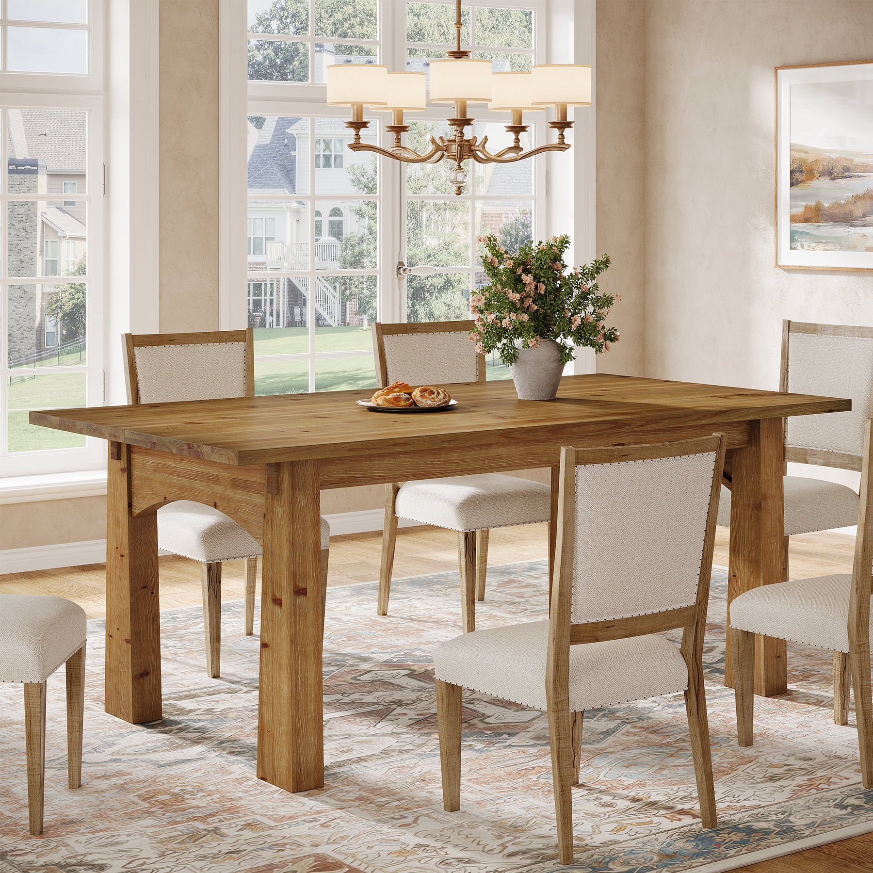 Solid Wood Dining Table for 4-6, 63" Farmhouse Kitchen Table Rectangular Dinner Tables
