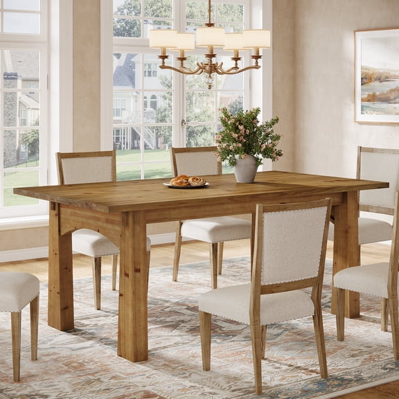 Solid Wood Dining Table for 4-6, 63" Farmhouse Kitchen Table Rectangular Dinner Tables