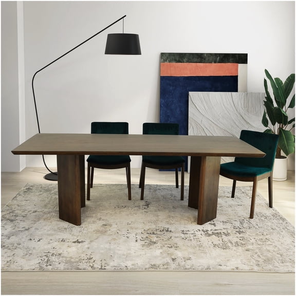 Solid Wood Dining Table for 6 People, Large Rectangular Walnut Finish Kitchen Table, Japandi Style Dining Room Table