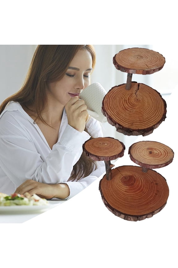 Natural Wood Slice Stand, Sturdy Multi-Level Display for Cakes and Fruits, Ideal for Wedding Receptions or Home Decor