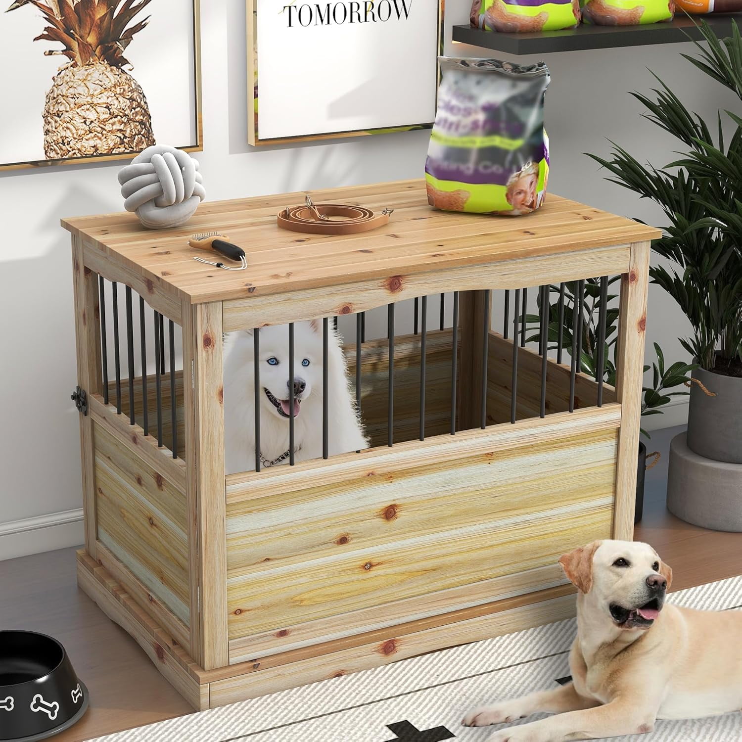 Solid Wood Dog Crates for Medium Dogs, Multifunctional Dog Kennel ...