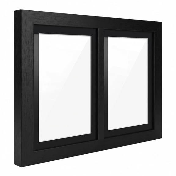 Solid Wood Double 4x6 Picture Frame, Display Two Photos for Wall or Table, Includes Stand and Hanger, Real Glass Front, A Classic Two Opening Collage Frame for Home, Studio, or Gallery Decor, Black