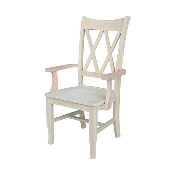 International Concepts Solid Wood Double X-Back Chair with Arms Ready to Finish