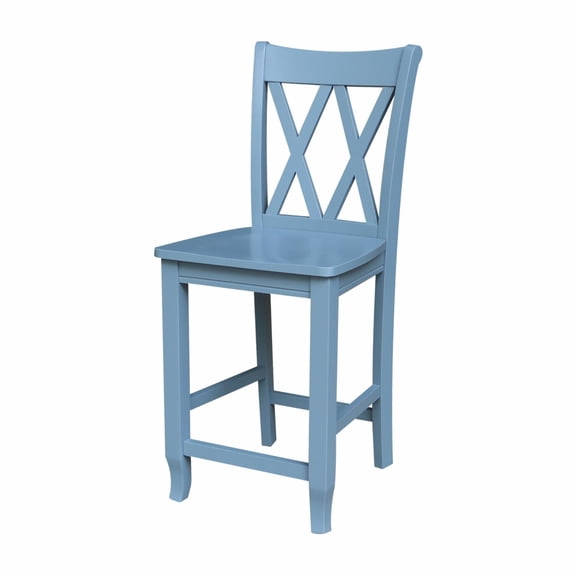 Solid Wood Double "X" Back Counterheight Stool in Smoked Blue - 24" Height