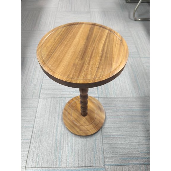 Solid Wood Drink Table, Acacia Wood Small Round Side Table for Small Spaces, Martini Tables, Pedestal End Tables for Living Room, Bedroom, Corners, and Office -11.8 inch