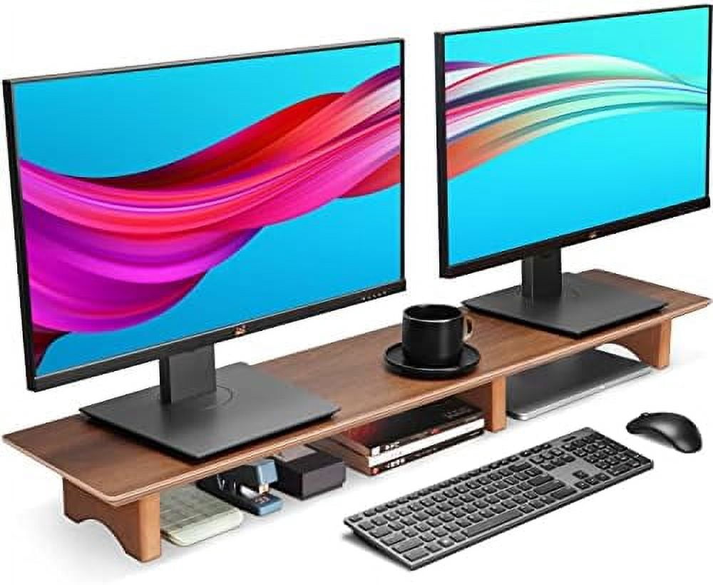 Cork Risers Solid Wood Dual Monitor Stand Riser for Desk, 43 Inch Black Walnut ...