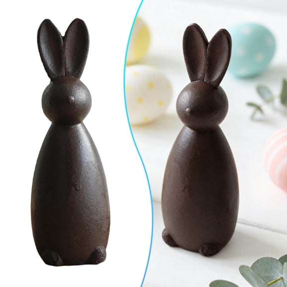 Solid Wood Easter Bunny Tabletop Decor, Black Rabbit Ornament for Spring Centerpieces, Handcrafted Farmhouse Sculpture for Mantel Shelf, Rustic Gift for Home, Black