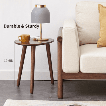 Solid Wood End Table, 17.51''D x 25.59''W x 19.68''H,Small Oval Coffee Table.Mid Century Modern Pebble Side Table with Tripod Legs,Vintage Style Walnut Colored Solid Wood Furniture