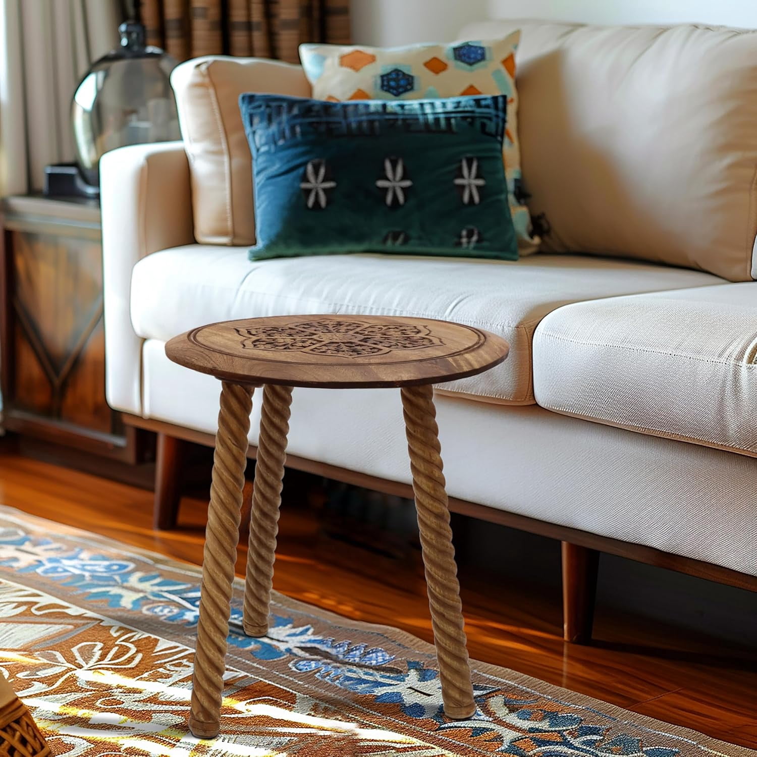 Photo inspiration: Easy Assemble Furniture For Small Spaces Reference: Solid Wood End Table Hand Carved Accent Table