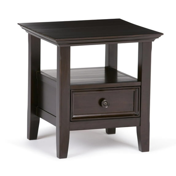 Solid Wood End Table, Square Traditional Accent Table with Drawer - 19" W x 19" D x 20" H - Hickory Brown