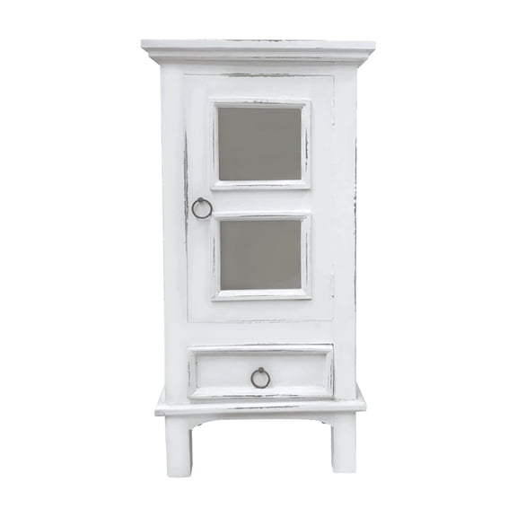 Solid Wood End Table with Drawer - Distressed White Nightstand