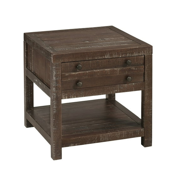 Solid Wood End Table with One Drawer and One Shelf, Brown - Saltoro Sherpi