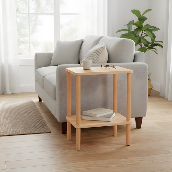 Solid Wood End Table with Storage Shelf - Minimalist Bedside Table