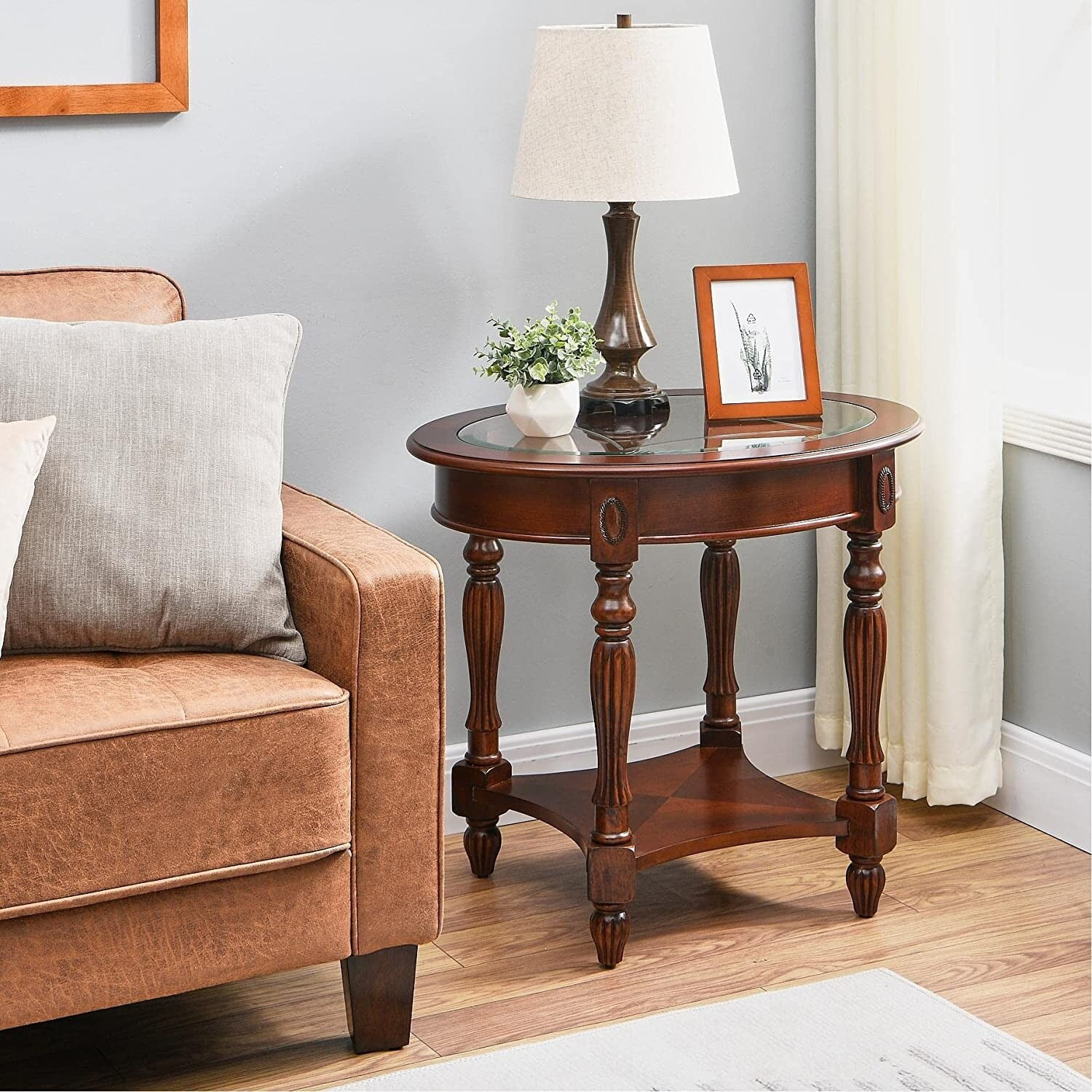 Solid Wood End Tables Coffee Tables Console Table with Glass Top End ...