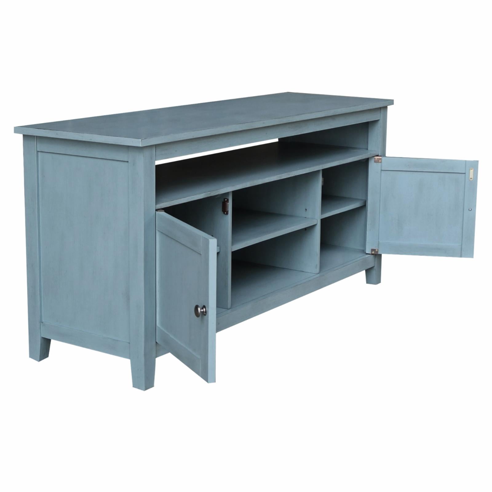 Ocean Blue Solid Wood 60" Entertainment TV Stand with Cabinet