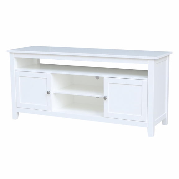 Solid Wood Entertainment / TV Stand with Open Shelves and 2 Doors in White